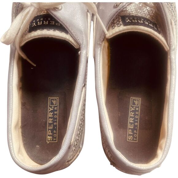 Sperry | Bahama Pewter Sequin Boat Shoes Sparkle Top-Siders | Size 10 | GUC - Picture 9 of 11